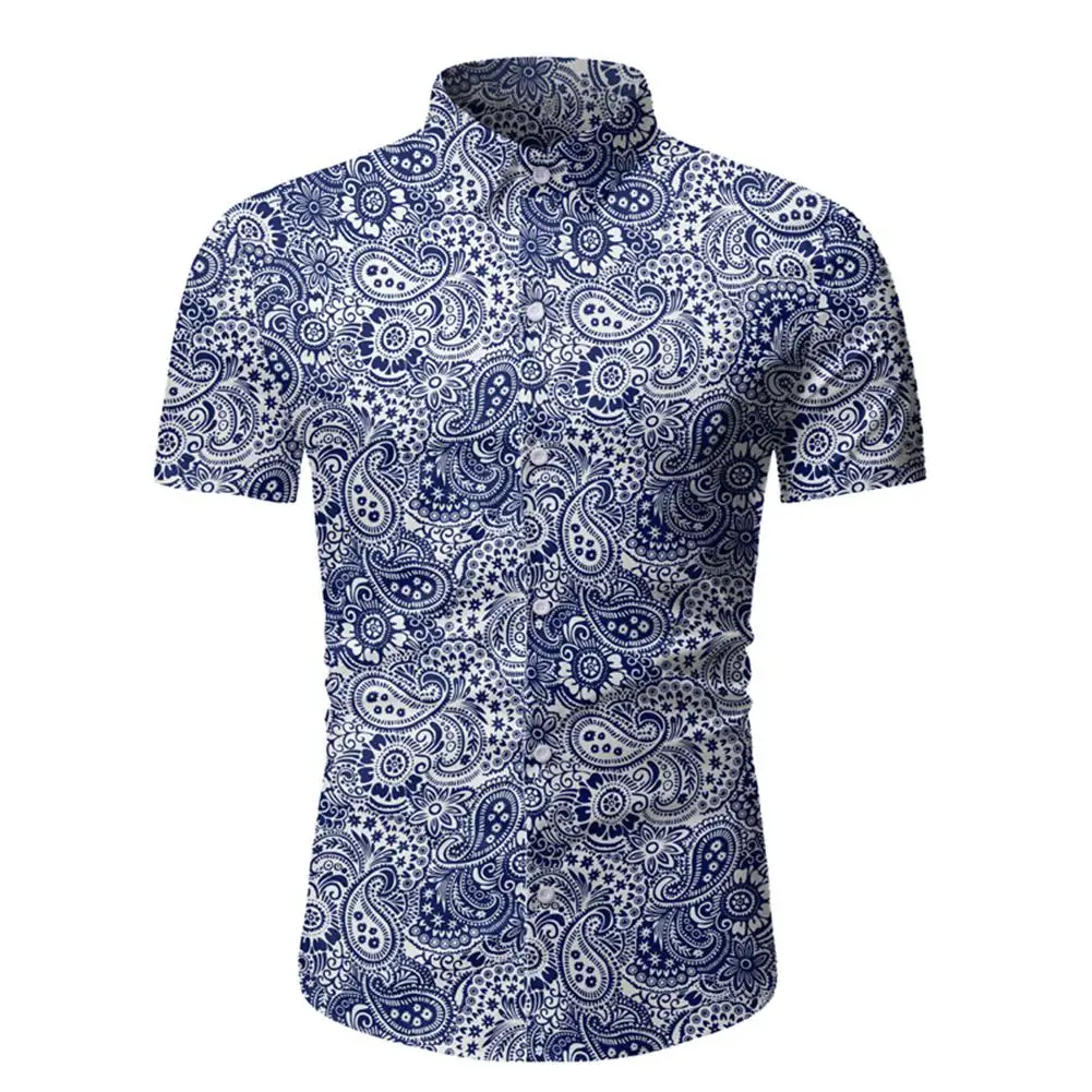 

Летняя мужская рубашка MISSKY, Пляжная рубашка, гавайский Пейсли ПРИНТ, отворот, короткий рукав, мужская повседневная рубашка, мужские топы, но...