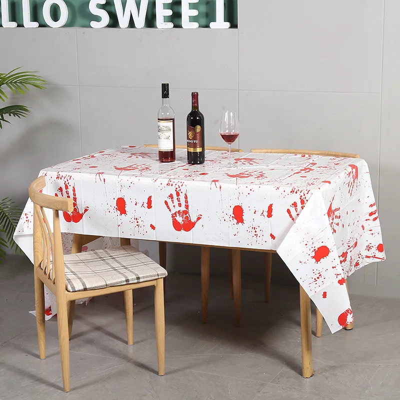 

Halloween Party Bloody Blood Handprint Tablecloth Holiday Horror Scary Atmosphere Layout Props Indoor Decorative Furnishing