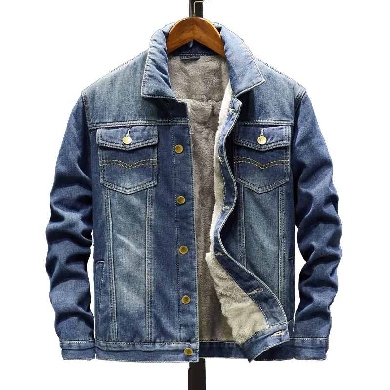 New Autumn and Winter Fleece Jacket Men's Models Comfortable Warm Fashion Thick Lapel Long-sleeved Korean Denim | Мужская одежда