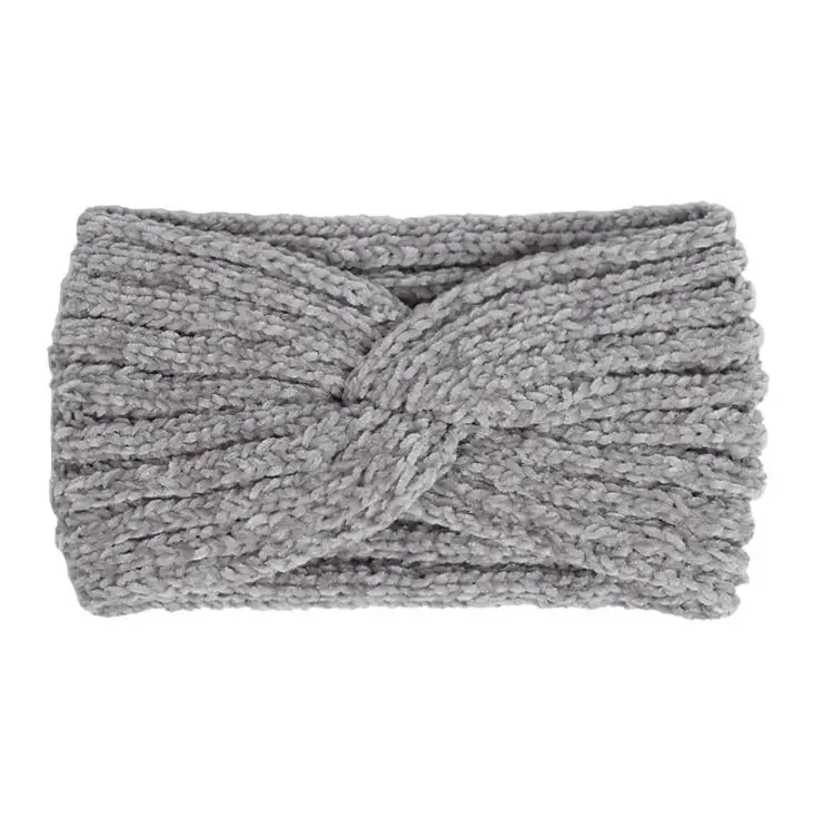 

2020 New Winter Cotton Headband For Women Chenille Headband Elastic Twist Warm Top Crosses Woollen Knitted Headband For Women