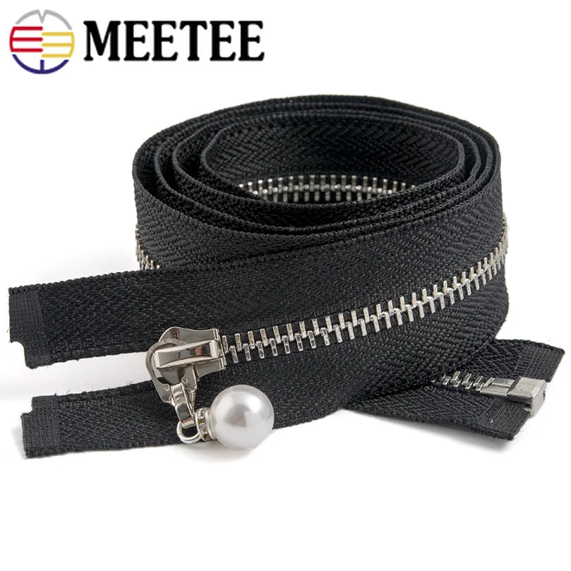 Meetee 20/80/120CM 5# Metal Zipper Pearl Zip Slider Women's Open End for Clothes Handbag Coat Sewing Crafts Tools AP541 | Дом и сад