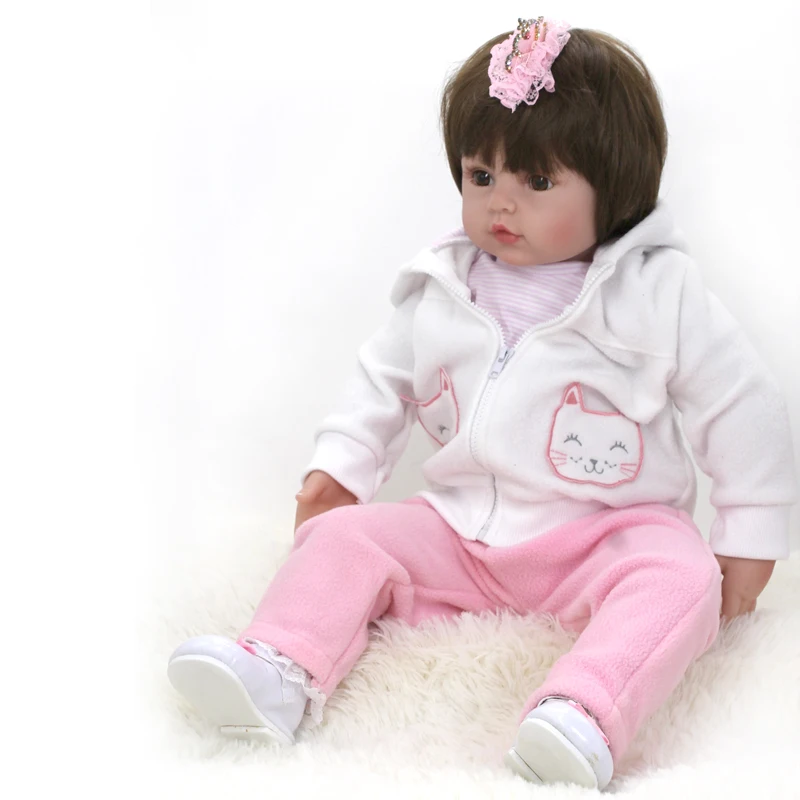 

24Inch 60cm Reborn Doll Pink Girl Big Eyes Bebe Toys Cute Baby Dolls Adorable Soft Babies Clothes Children's Playmate Kid's Gift