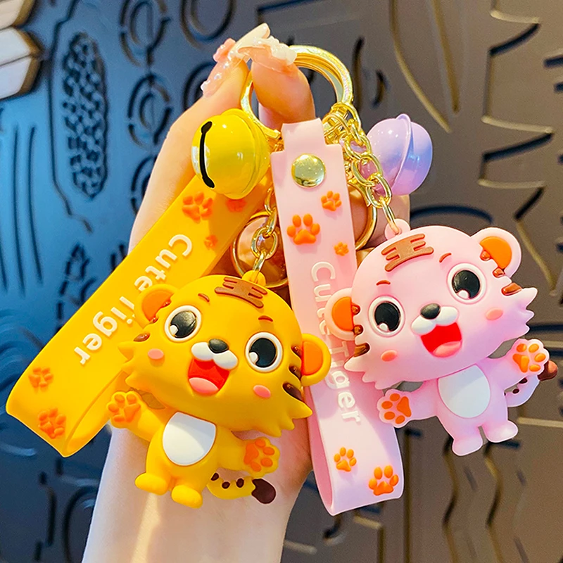

Мультяшный розовый желтый милый маленький тигр брелок для ключей для мужчин и женщин ювелирные изделия подвеска для сумки Детский милый бр...