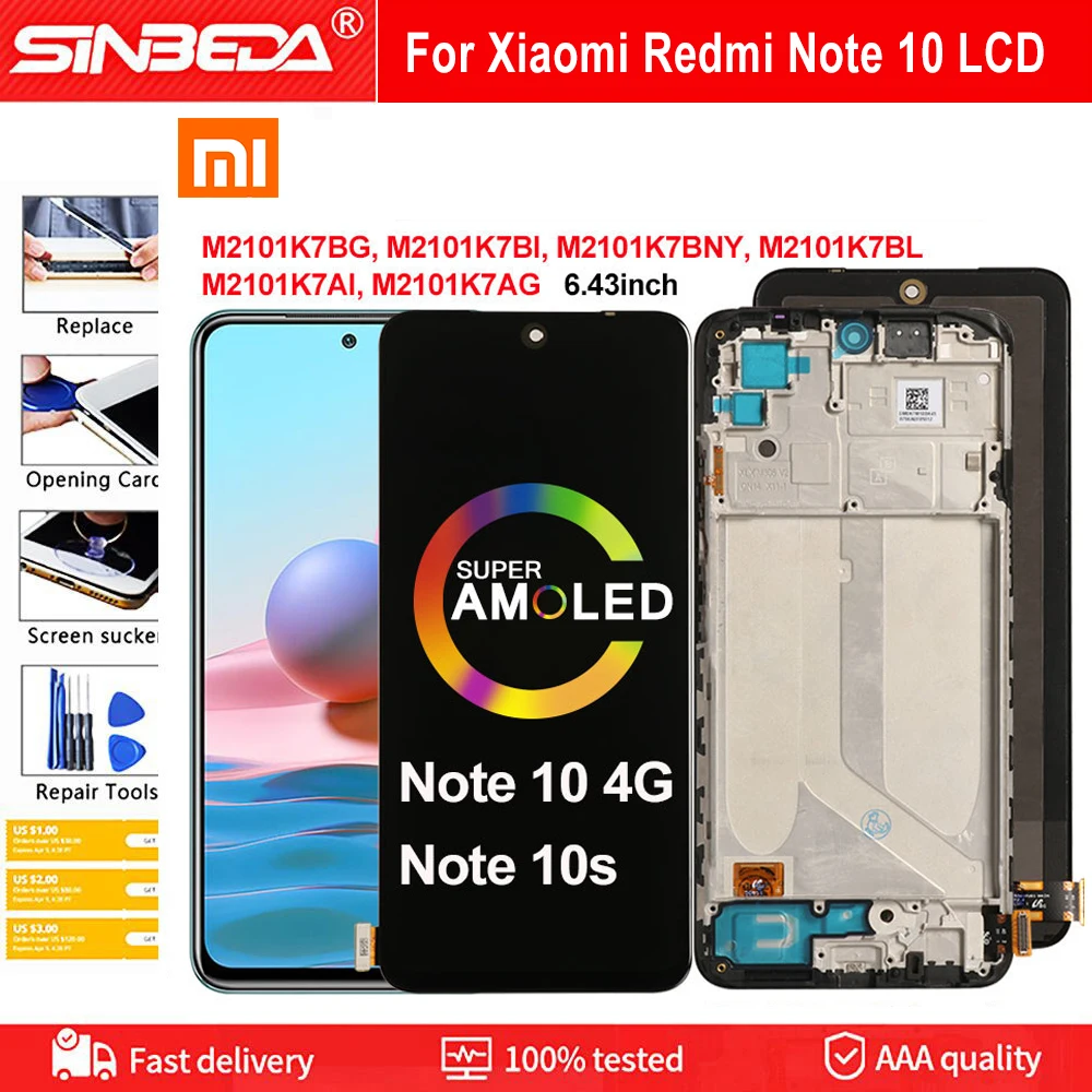 

Super Amoled Display For Xiaomi Redmi Note 10 LCD Tocuh Screen Replacement For Redmi Note 10S M2101K7BL M2101K7AI M2101K7AG LCD