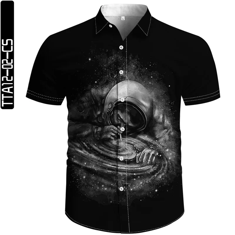 

Summer Men's High Quality Hawaiian Shirt Astronaut 3D Printing Casual Lapel Short Sleeve Loose Quick Dry Street Hip Hop Top