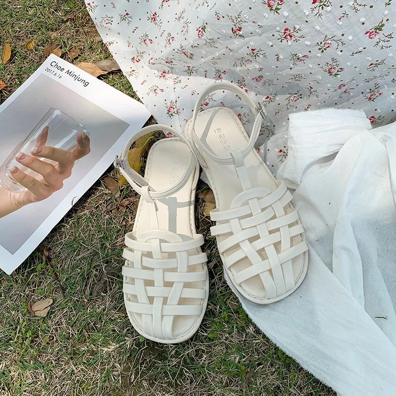 

Simple Summer Woven Sandals Women's Summer 2021 New Breathable Soft Women's Shoes Baotou Sweet Ladies Casual Roman Sandals