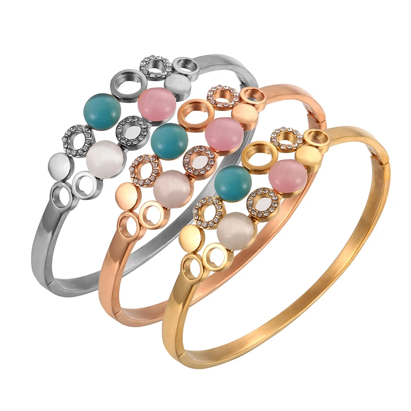 Женский браслет из нержавеющей стали с опалом и фианитами|Браслеты| |