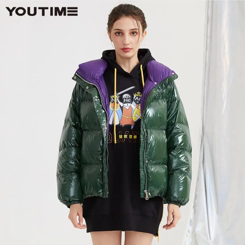 Зимнее модное Брендовое пушистое цветное пуховое пальто в стиле хлеба Женское