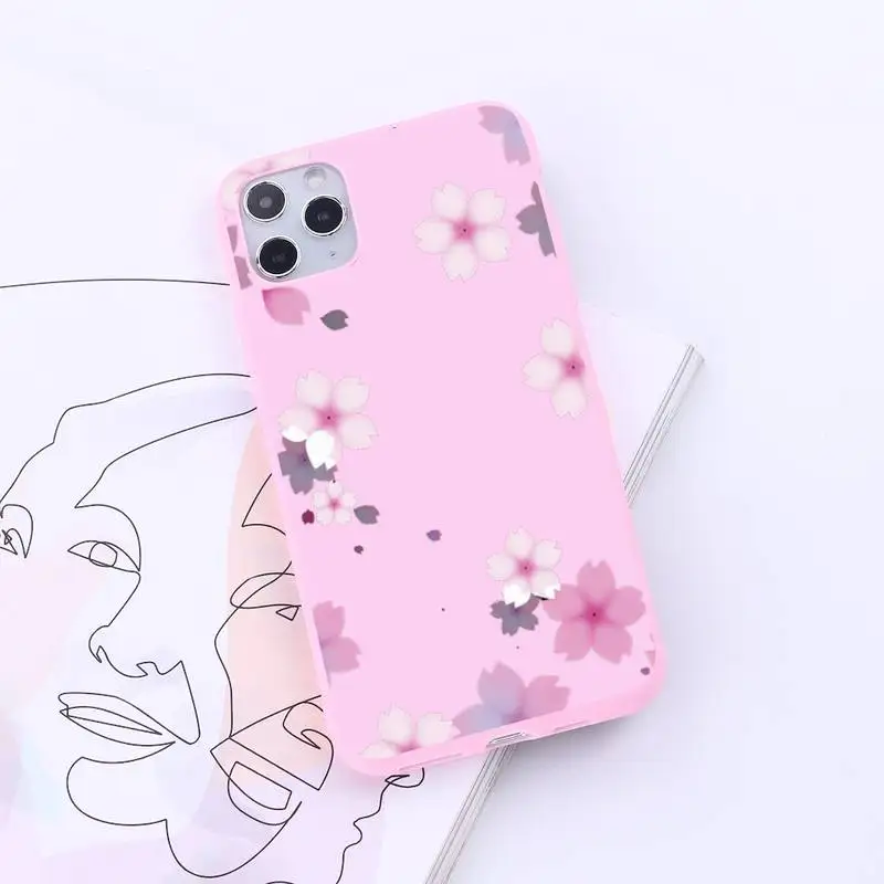

Pink Flower Peach Cherry blossoms Phone Case Candy Color for iPhone 6 7 8 11 12 s mini pro X XS XR MAX Plus