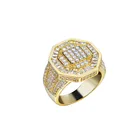 Отий S925 необычное позолоченное восьмиугольное кольцо 14K CZ камень ледяной кубический цирконий хип-хоп ювелирные изделия мужское кольцо с бриллиантом