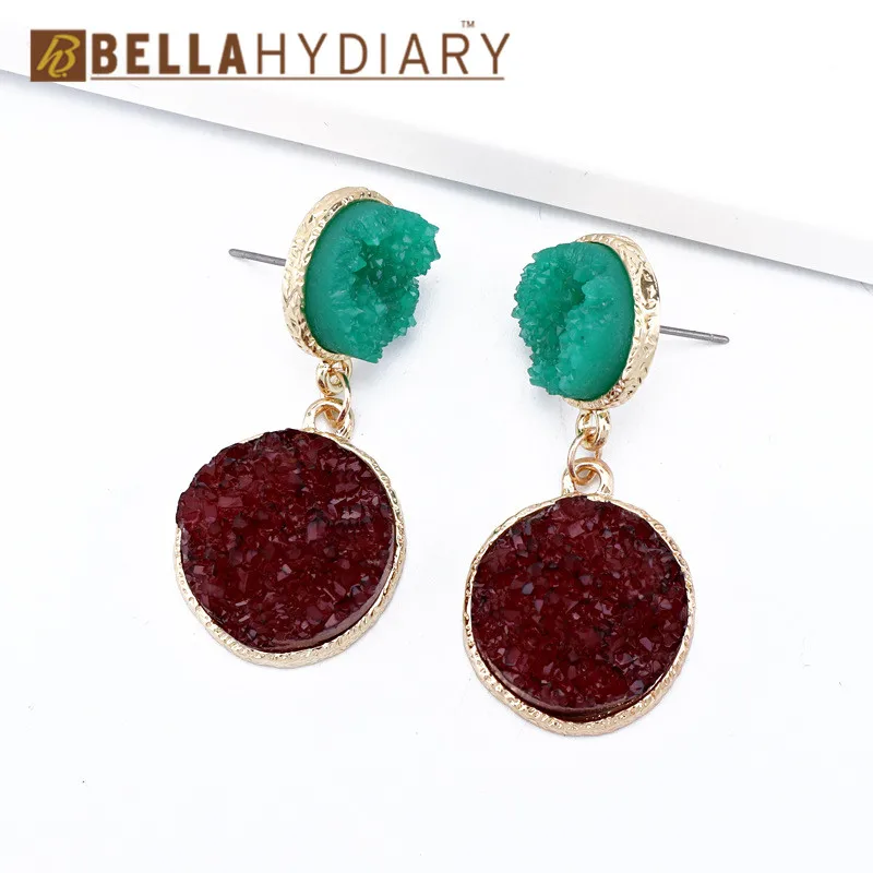14 Bijoux необычные серьги из смолы Druzy, большие геометрические Висячие серьги для женщин, ювелирное изделие, массивные серьги Mujer Moda Ohrringe - Окраска металла: 14