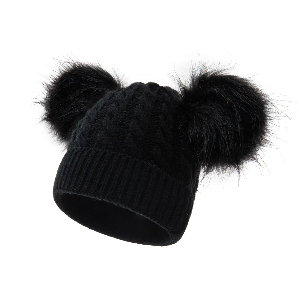

2020New Double Ball Knitted Children's Hat Spot Color Ball Warm Children's Knitted Hat