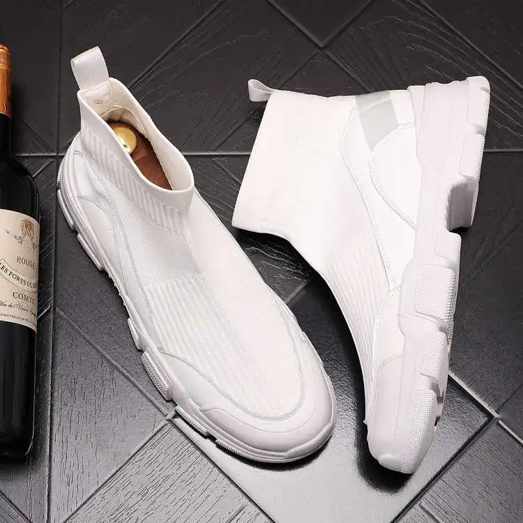 

Fashion Men Knitted Sock Shoes Thick Bottom Sneakers Mesh Casual Shoes Height Increasing Shoes Ankle Boots Zapatillas Hombre