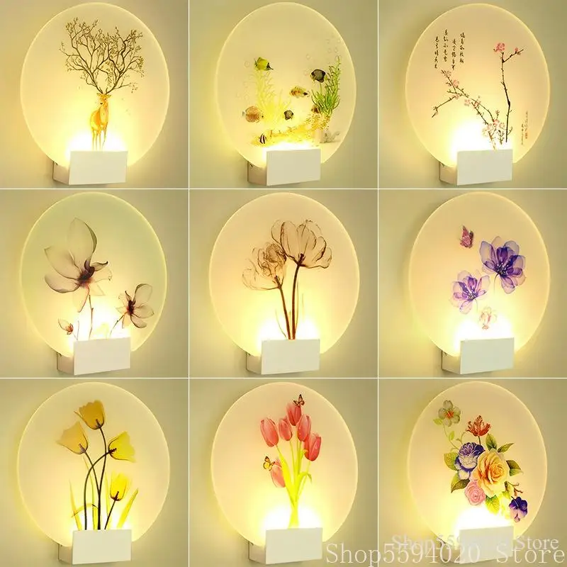 Светодиодный акриловый круглый настенный светильник для спальни скандинавский