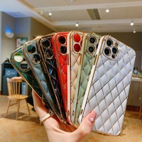 for iphone 13 12 11 pro max x xs 7 8 plus rhombus grid texture phone case plating frame precise hole protection back cover