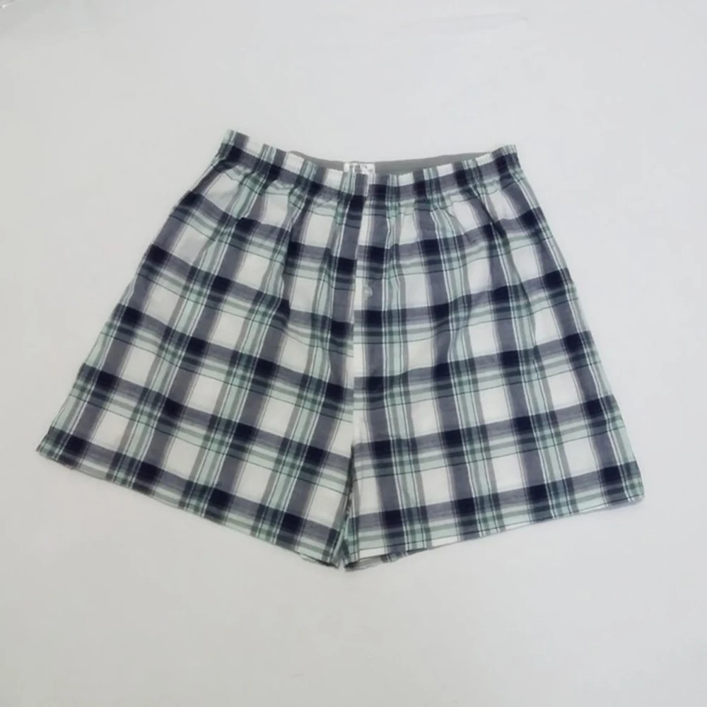 

Men Casual Wide Leg Cotton Home Boxer Shorts Elastic Waist Breathable Plaid Panties Underwear Boxershorts Men Shorts Underpants