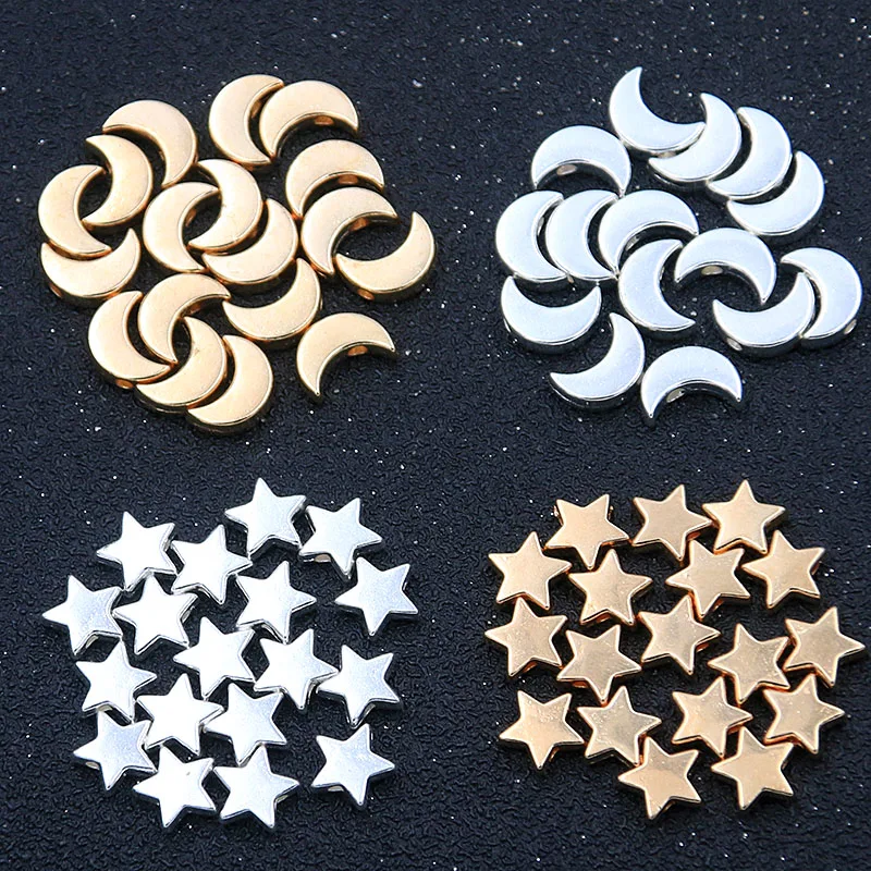 

30Pcs 2 Style Charms Small Hole Spacer Pentagram Moon Natural Bead For DIY Handmade Necklace Bracelets Jewelry Making