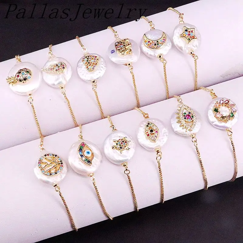 10 шт. новый дизайн натуральный жемчуг с разноцветным кубическим цирконием