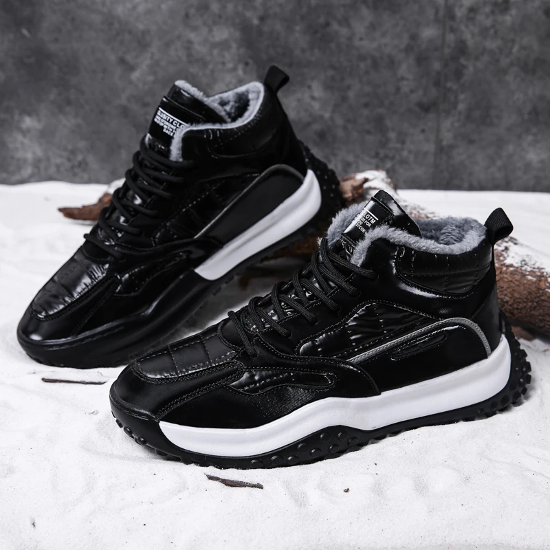 

Leather Women Sneakers With Fur Ladies Shoes Lace Up Female Fashion Platfrom Shoe Designer Shoes Women Luxury 2021 Black Boots