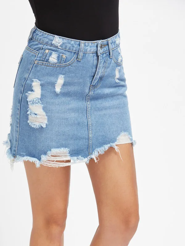

European and American women's summer fashion personality ripped denim skirt bag hip skirt skirt