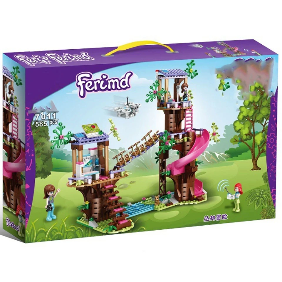 

In Stock Friends Jungle Rescue Base Slide Amusement Park Toys For Kids Winter Holiday Building Blocks Bricks Christmas Gifts