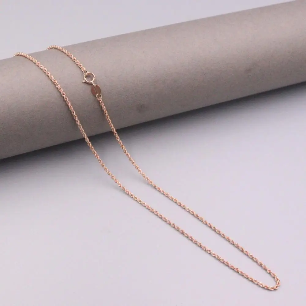 

New Pure 18K Rose Gold Necklace 1.4mm Rope Link Chain Necklace 40cm / 1.6g For Women Gift