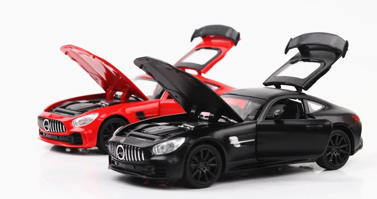 1/32 литой спортивный автомобиль из сплава, модель Benz AMG GTR, вытяжной светильник со звуком, литые игрушки, модели автомобилей для детей, подарки на день рождения