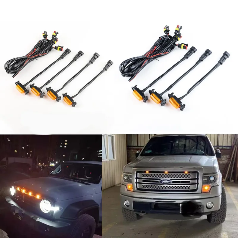 4pcs LED Light For Ford F-150 Raptor Style F150 Grille Grill 2015 2016 2017 2018 2019 LED Amber Grille Lamp Car Auto Part