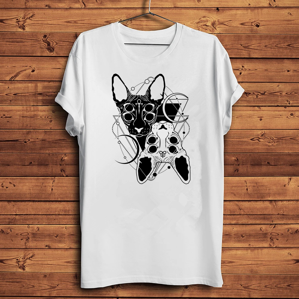 Классные готические футболки Twin Sphynx Cat эстетическая футболка в стиле Харадзюку с