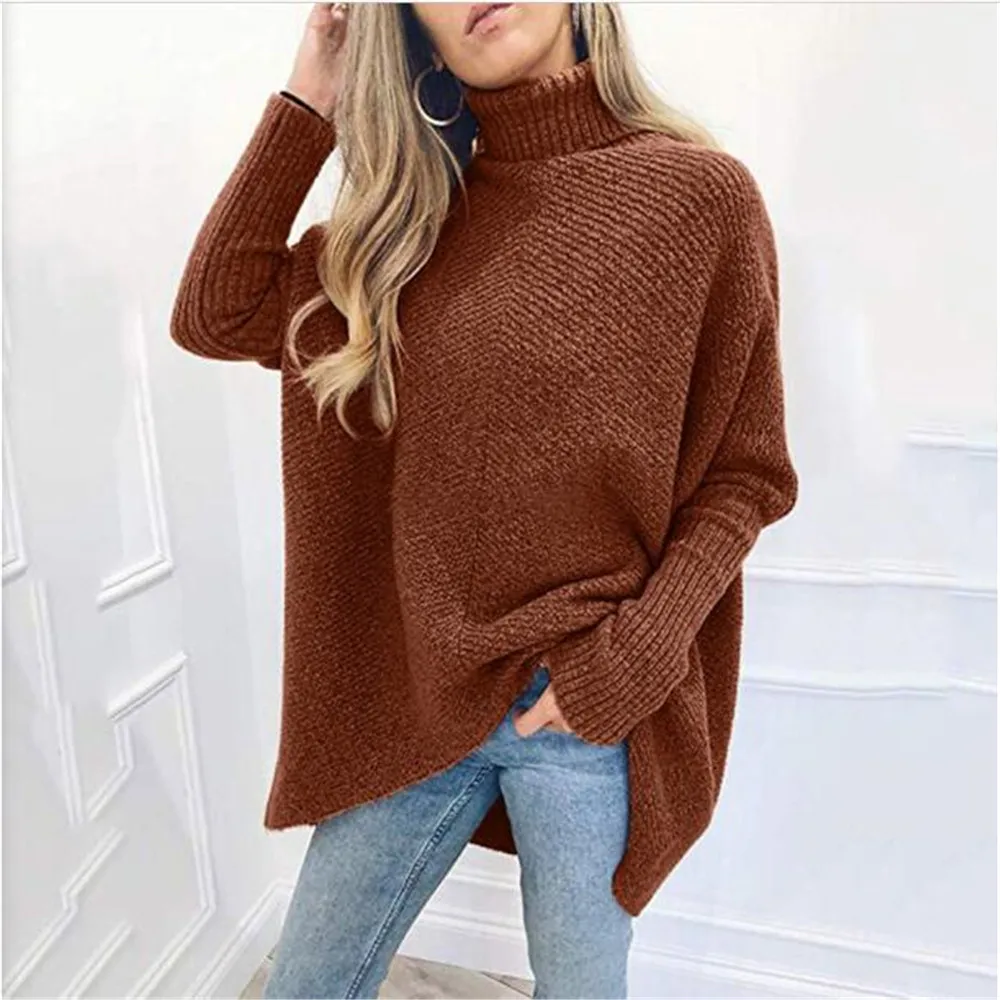 

Женский Хлопковый пуловер с длинным рукавом, Свободный теплый Однотонный свитер с высоким воротником, повседневный осенний плотный пуловер, Новое поступление 2021
