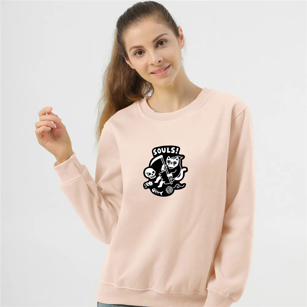 

Winter Thick Warmer Graphic Printed Black Hoodie Funny SOULS Sweatshirt Woman Winter Tops Cute Crewneck Sweatshirt Girl Hoodies