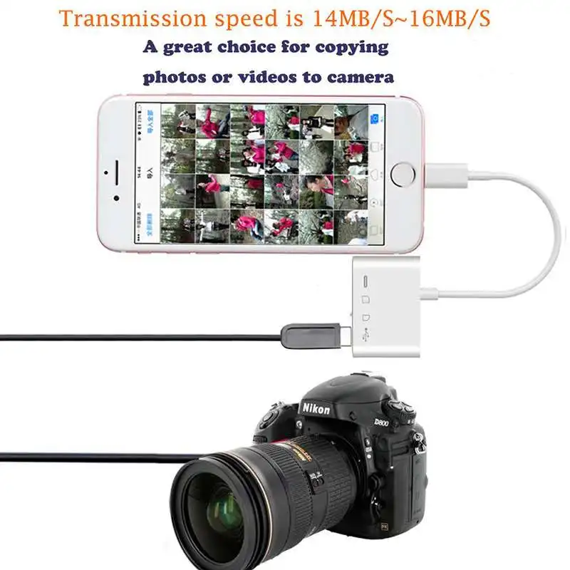 Fiuzd 4 в 1 для подключения Lightning к камере комплекты SD/TF/USB адаптер чтения карт OTG