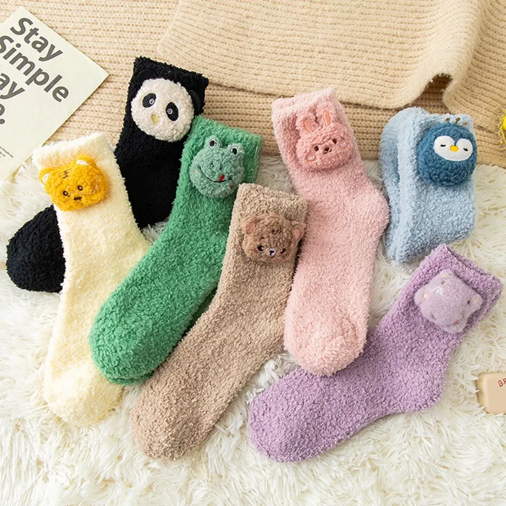 

Women Socks Autumn and Winter Thickened Coral Fleece Socks Three-dimensional Cartoon Mid-Tube Floor Socks Keep Warm