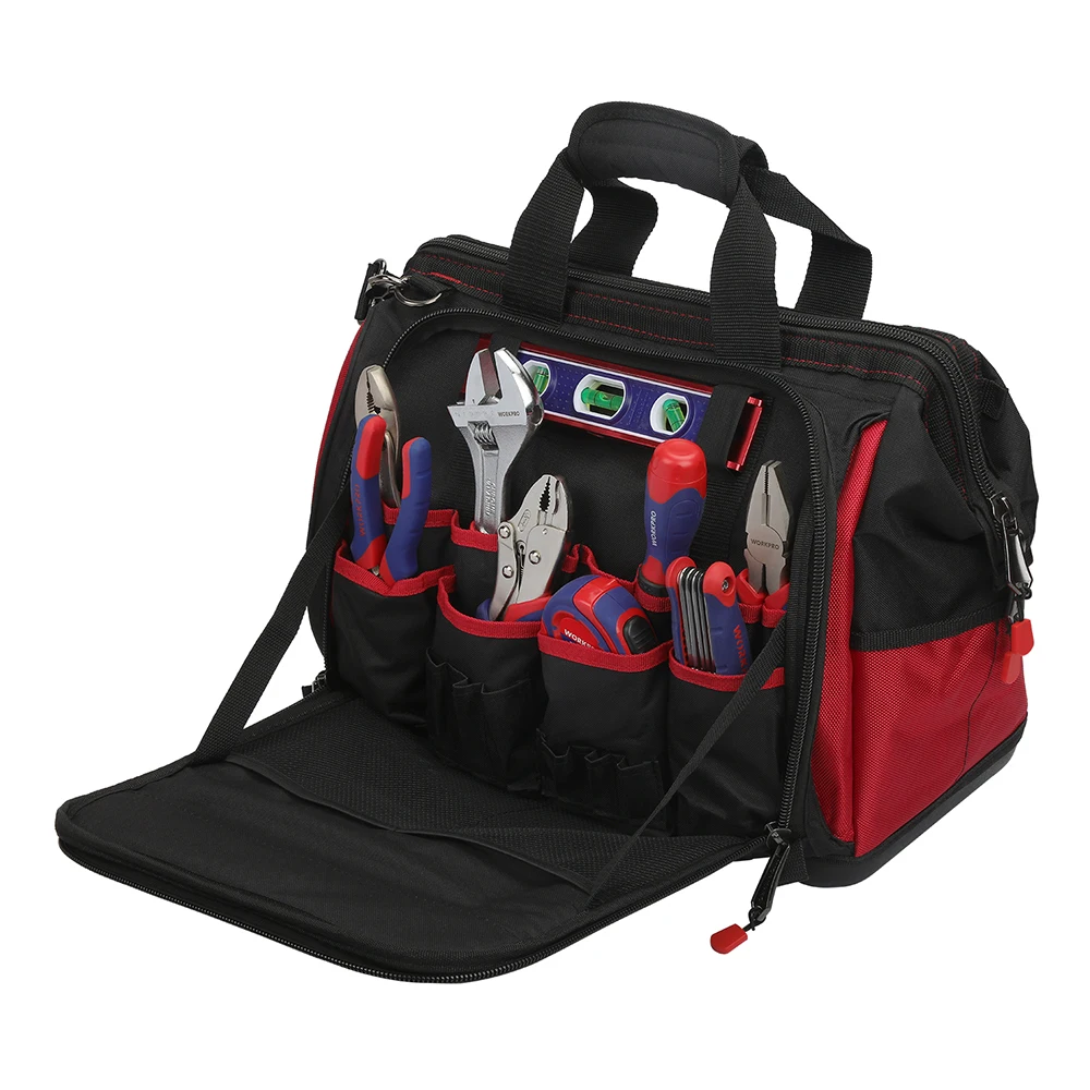 WORKPRO 16" Open Top Tool Storage Bag Multifunctional Heavy Duty Tool Bag Men Crossbody Bag for Tools