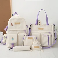 harajuku women laptop backpack 4 pcs set canvas school bags for teenage girls kawaii college student kids book bag rucksack 2021