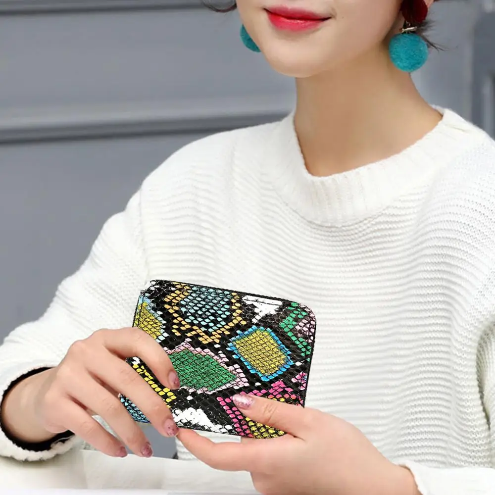 Женский короткий кошелек дневного сцепления сумки для карт дамская змеиная