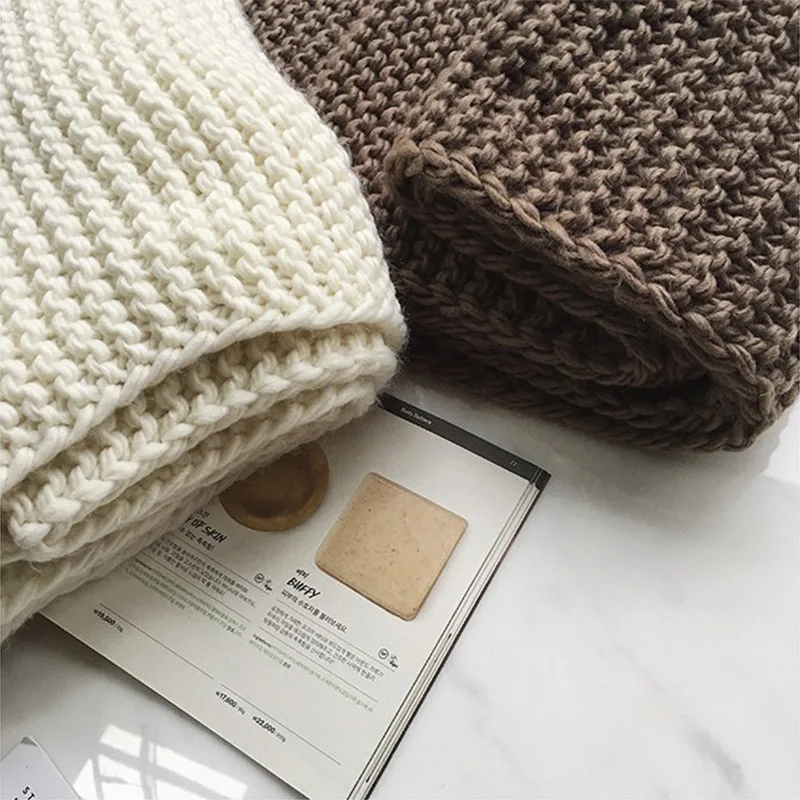 

New Winter Knitted Scarf Women Solid Color Thick Wool Scarf Warm Neck Scarves Soft Bufanda Handmade Scarves