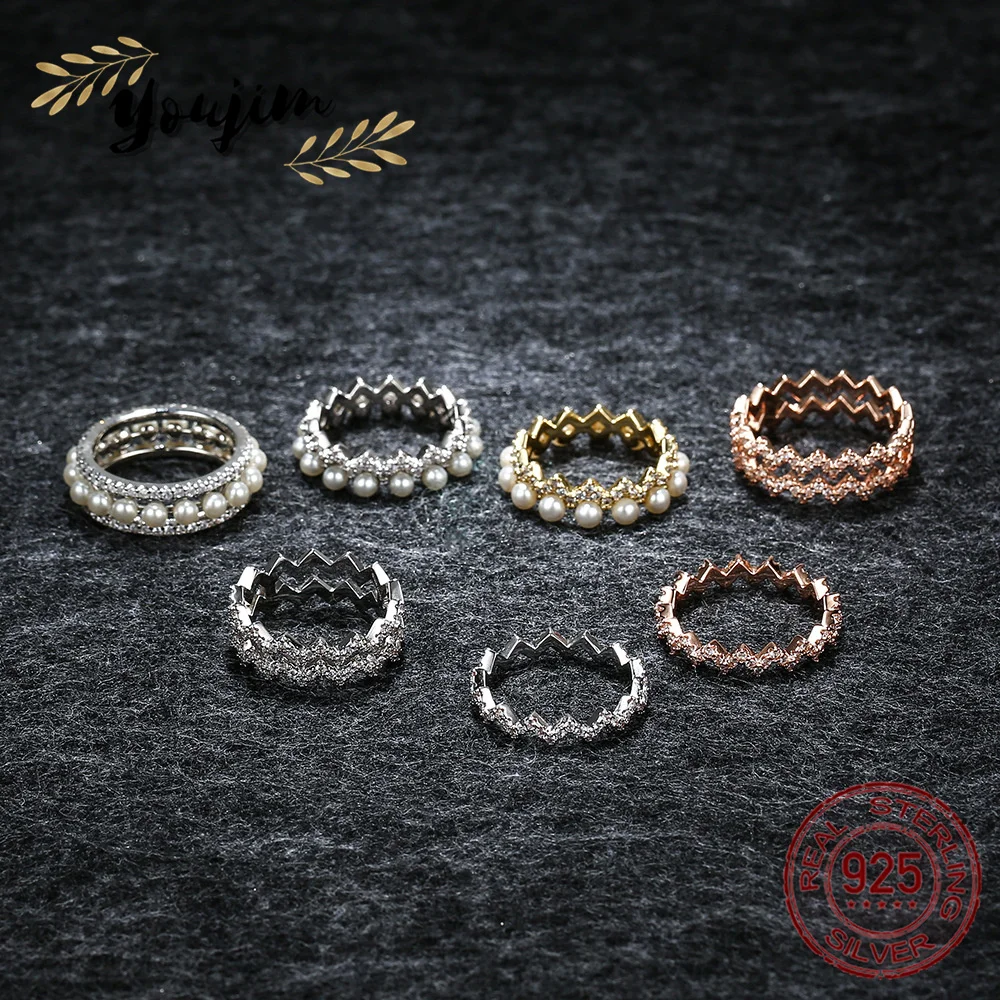 

New Women's Zircon Wave Pearl Stackable Ring Luxury Fashion Monaco Exquisite Jewelry Gift 925 Silver