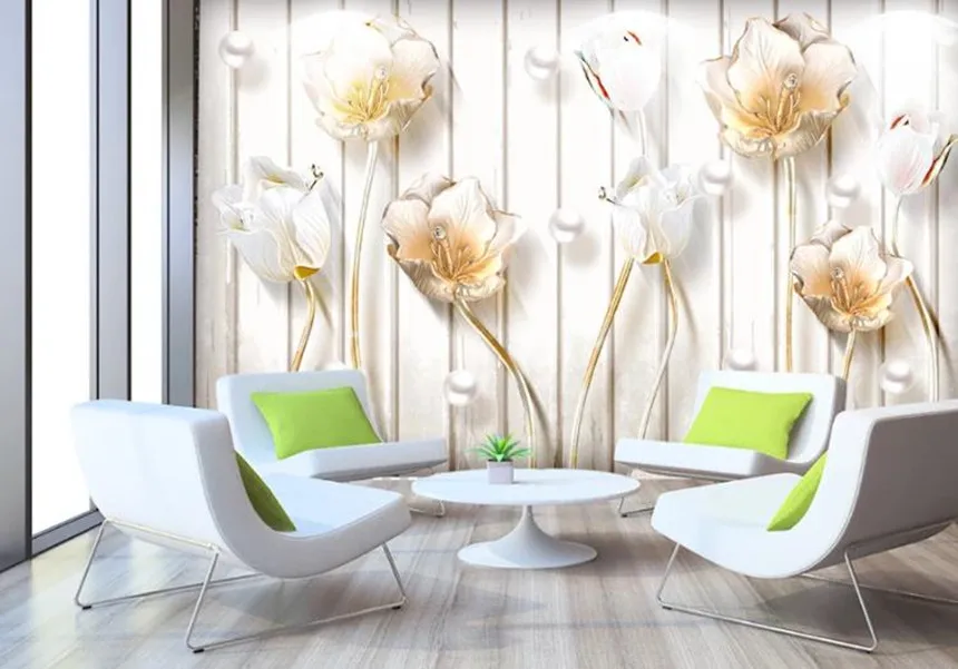Пользовательские 3D настенные фрески обои с тиснением тюльпан Ювелирная роспись