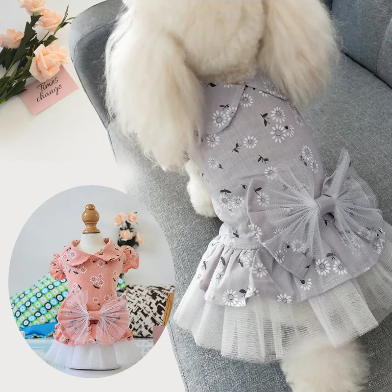 

2021 new Dog clothes pet summer dress Clothing for cats small dogs skirt Puppy wedding evening fancy Princess fluffy dress and a