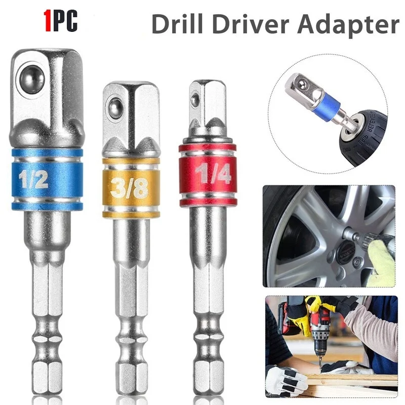 

Wrench Socket Adapter Drill Bit Hex Shank 1/2 1/4 3/8 With Steel Balls Driver Drill Impact Socket Extension Bit Adapter(3 Size)