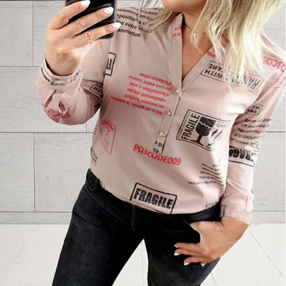 Женская блузка с длинным рукавом Cysincos белая рубашка ананасовым принтом на