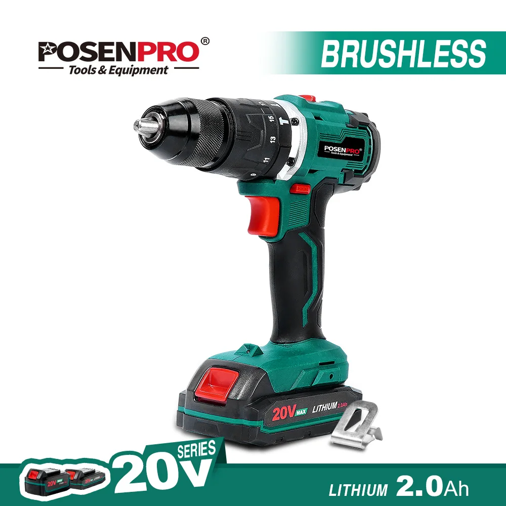

POSENPRO 20V Brushless Cordless Drill Lithium Electric Drill Battery DIY Power Driver Variable Speed Electric Screwdriver