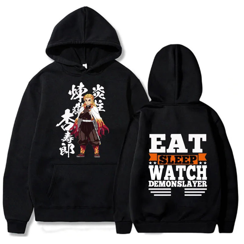 Harajuku Anime Hoodie Demon Slayer Pullovers Tops Long Sleeves Casual Unisex | Мужская одежда