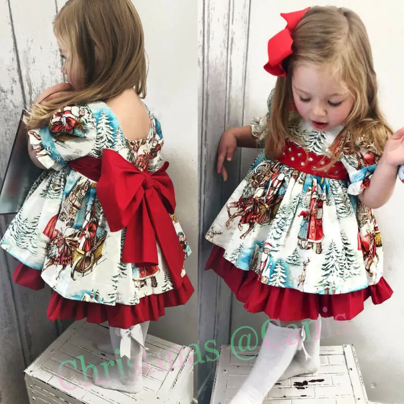 

Christmas Toddler Kid Baby Girl Xmas Festival Flared Party Santa Swing Dress