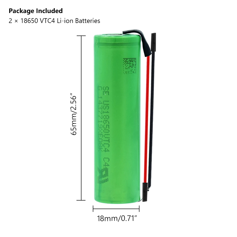 Hot 3.6V VTC4 18650 Li ion Battery 2100mAh High drain 30A US18650VTC4 Rechargeable battery For Flashlight + DIY Silica gel Cable |