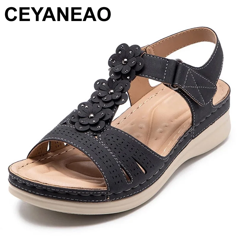 

CEYANEAO 2021 Women's Wedges Sandals Flowers Open Toe Shoes Women Casual Platform Ladies Shoes Sandals Woman Zapatos De Mujer