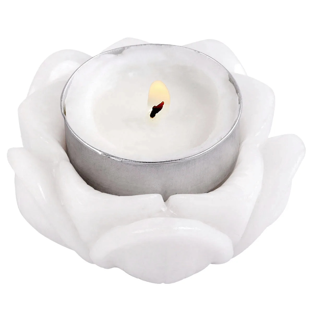 Natural Crystal Stone Lotus Candle Holder Reiki Healing White Jade Black Obsidian Ornament Collection Craft Room Decor Luck Gift