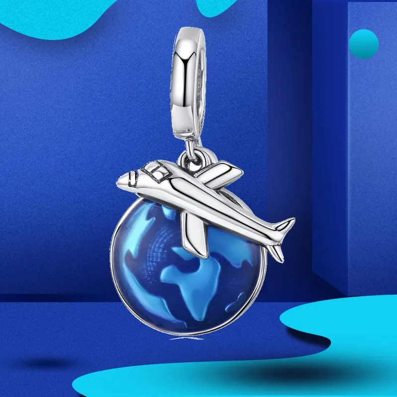 WOSTU подлинное серебро 925 пробы мировое путешествие самолет &amp земля болтаются