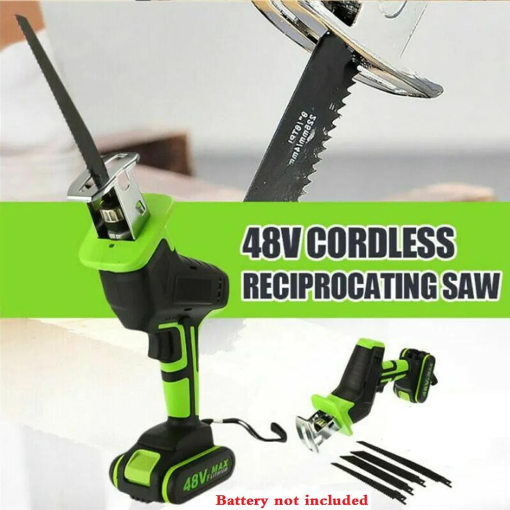 

48V Cordless Reciprocating Saw +4 Saw Blades Metal Cutting Wood Tool Kit For Fast Cutting Of Wood Pipes Metals